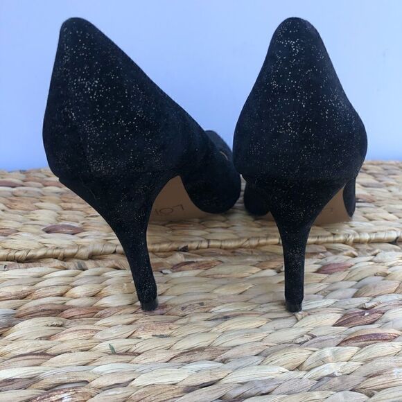 Ann Taylor Loft Black Velveteen Gold Glitter Heels - Picture 9 of 14